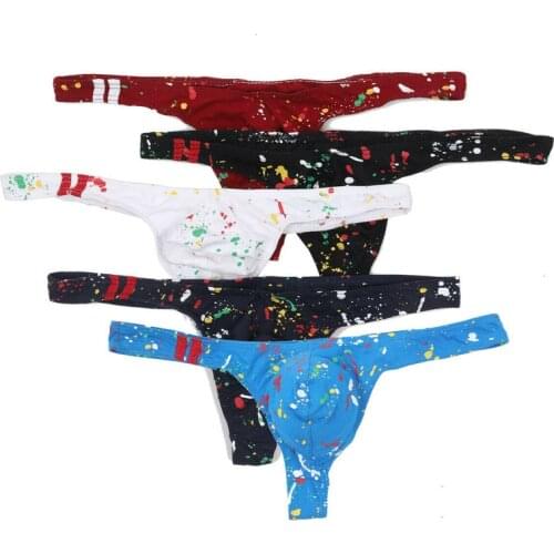 5PCS/Lot Sexy Men Briefs Graffiti Printed G-string Gay Low Waist Jockstrap U Convex Pouch Homme Panties Mens Underwear Briefs