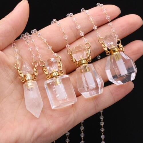 New Style Natural Stone White Quart Perfume Bottle Necklace Stone Chain For Women Free Gift Accessory Glasses Frames Pearl Chain