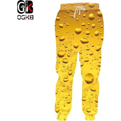 OGKB 2018 Spring Fall Women Mens Joggers Pants S-5XL 3D Fresh Beer Printed Sweatpants Unisex Hiphop Skinny Trousers Harem Pants