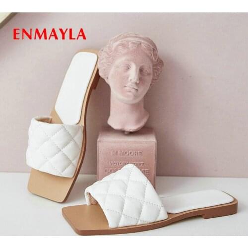 ENMAYLA Plaid Summer Indoor Slippers Kid Suede Synthetic Girls Shoes Shallow Flat Square Heel Womens Slippers women shoes