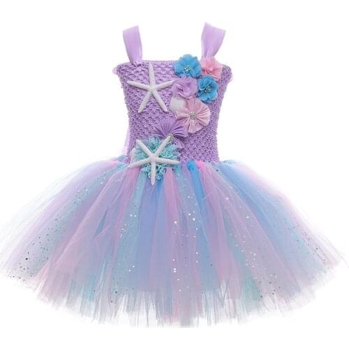 Girls Tutu Dress Sequins Princess Birthday Party Dresses For Girls Starfish Sheel Halloween Cosplay Kids Costume 1-12Y