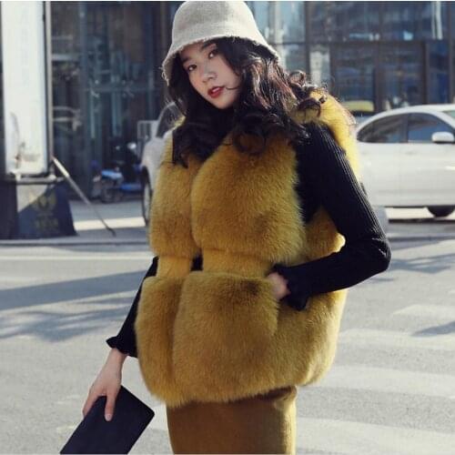 Winter Fashion Womens Faux Fur Vest Fake Fur Coat Thicker warm Fox Fur Waistcoat Sleeveless fur stitching Plus size coat L1677