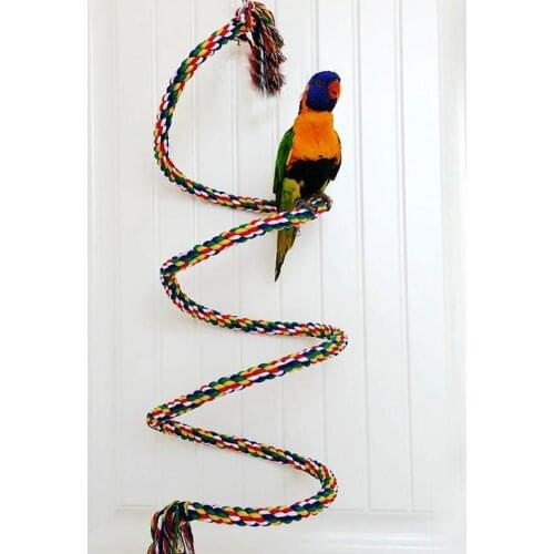 1m/1.5m/2m Parrot Bird Toys Twisted Colorful Cotton Rope Bird Climbing Toy Standing Rope Bell Bird Cage Decoration Parrot Toy