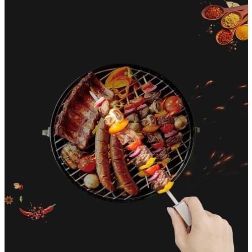 1pcs Stainless BBQ Movable handle Sticks Steel For Skewer Reusable Barbecue Flat Needle For Outdoor Camping Picnic Barbeque Tool
