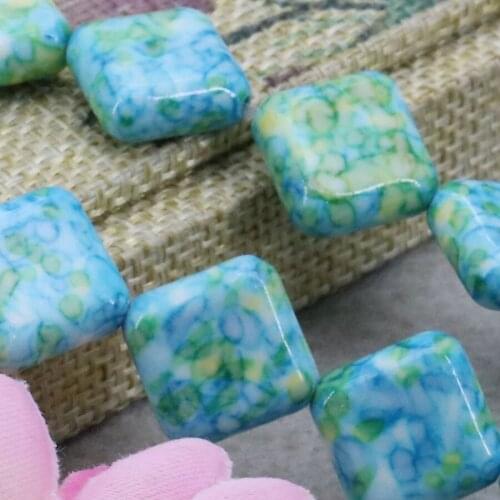 14mm Special Riverstones Rain Flower Rainbow Stones Gems Diagonal Square Loose DIY Beads Crafts Women Jewelry making Accessories
