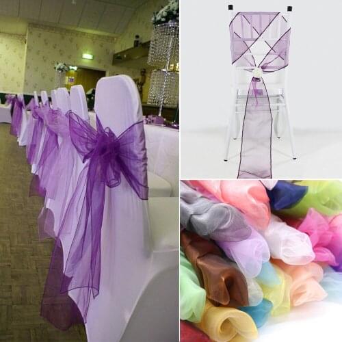 18x275cm Wedding Organza Chair Sashes Party Favors Gold Pink Chair Bow Tie Knot for Banquet Party Supplies Chair Sash 30 Colors