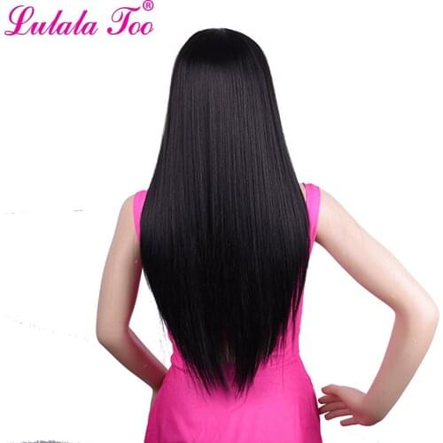 26inch Long Black Wig Straight Synthetic Wig For Black Women Middle Part Heat Resistant Fiber Natural Hair Hairpiece