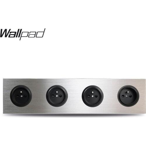 4 Gang Quadruple Frame French Wall Electric Outlet Socket Silver Satin Brushed Aluminum Alloy Panel 344 * 86 mm