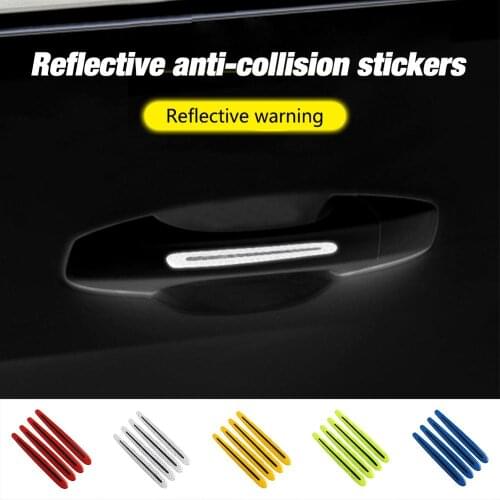 4 Pcs Car Warning Strip Tape Safety Light Reflector Sticker Exterior Accessories Mark Reflective Door Edge Protection Guard