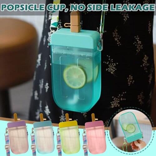 4PCS Plastic Popsicle Water Bottle with Straw Outdoor Transparent Juice Drinking Cup Creative Student Mug for Adult Children