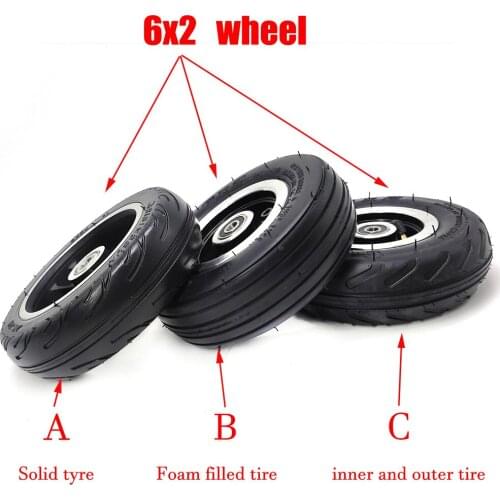 6 Inch Solid Wheel 6x2 Pneumatic Inner Tube Outer Tyre Wheel for Mini Electric Scooter Chair Truck F0 Pneumatic Trolley Cart