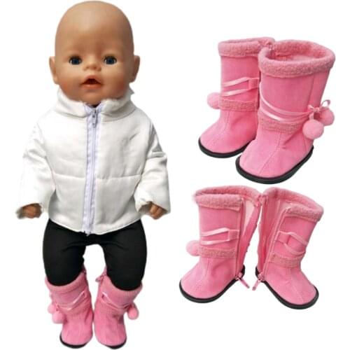 7.5CM doll shoes For 43cm reborn baby doll boots winter Pink shoes baby doll high tops 18 inch girl doll shoes boots