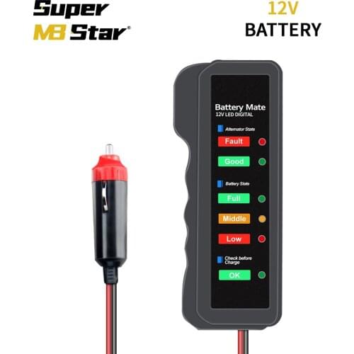 BM320 Battery Tester Automotive 12 Volt Mini Car Digital Test 6 LED Lights Display Overload Checker Voltage
