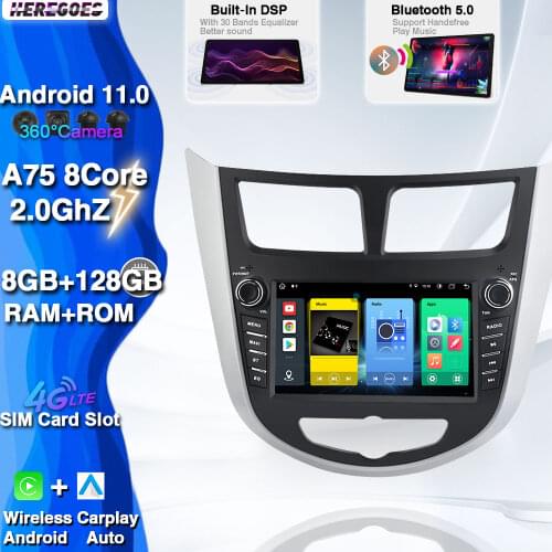 Carplay DSP Android 10 6G+128G Car DVD Player GPS 4G LTE Wifi Bluetooth Auto Radio For Hyundai Verna Accent Solaris 2011 - 2016
