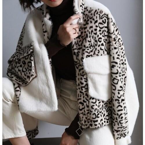 One-Piece Clothing Womens Imitation Fur Short Jacket 2021 Spring New European American Stitching Leopard Gold Mink Fur Hair
