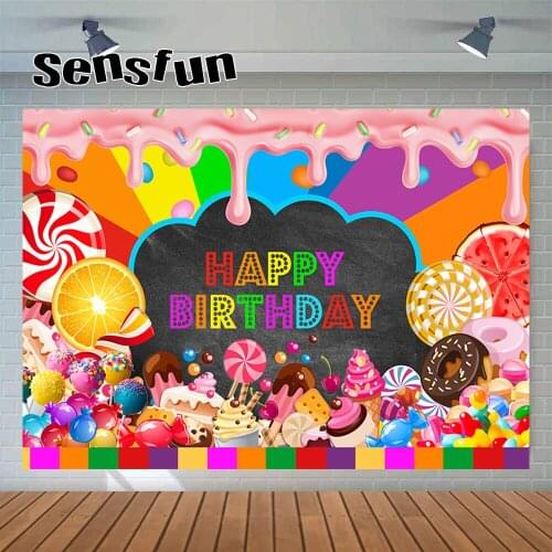 Sensfun Sweet Donuts Candy Bar Girls Birthday Party Backdrop For Photography Slime Candyland Backdrop Photo Studio Photocall