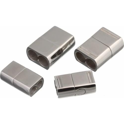 LOULEUR 1pc Double Hole Size 4mm 6mm Stainless Steel Strong Magnetic Clasps for Leather Wrap Bracelet Jewelry Making Findings