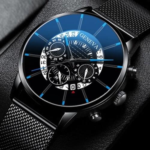 GENEVA Mens Watch Sport Stainless Steel With Calendar Quartz Wrist Watch Men Luxury Male Clock relogio masculino reloj hombre