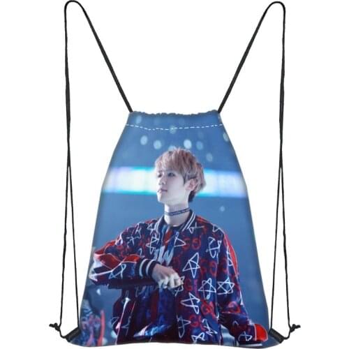 Custom EXO BAEK HYUN Drawstring Bag Satin Soft Bag Portable Custom Logo Printing Backpack More Size