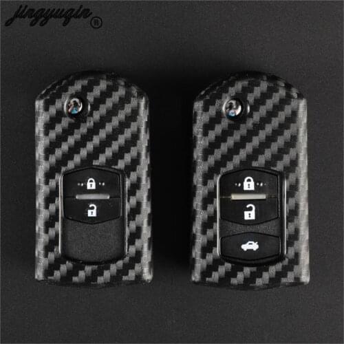 Jingyuqin Carbon Silicone Remote Flip Folding Car Key Case Cover For Mazda CX-5 CX5 CX7 3 2 6 Atenza CX-9/CX9 MX5 2/3 Buttons