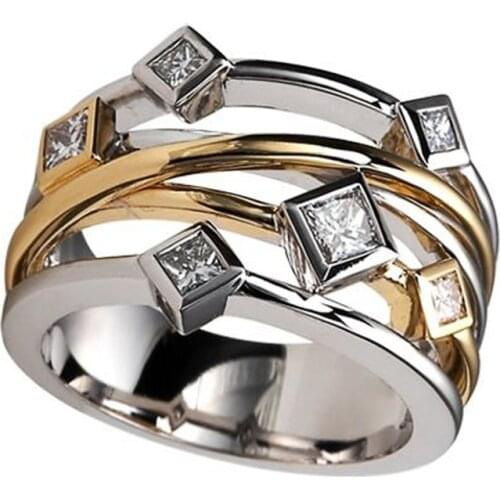 Huitan Geometric Shaped Women Finger Rings for Wedding Party Hollow Out Design Cross Shaped Statement Accessories Female Jewelry