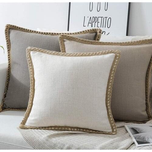2PC Set Vintage Throw Pillow Covers Burlap Linen Trimmed Tailored Decorative Cushion Cover Pillow Case for Couch Car Sofa Bed