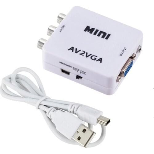 AV to VGA Video Converter Mini HD RCA CVBS AV2VGA Video Converter Conversor Adapter to PC HDTV Converter with 3.5mm Audio