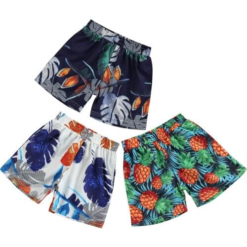 0-4Y Summer Infant Kids Boys Casual Beach Shorts 3 Colors Leaves Printed Elastic High Waist Shorts