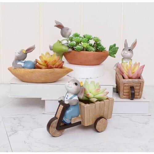 Cute Autumn Harvest Rabbit Succulent Planters Resin Flower Pot for Home Tabletop Garden Flower Decor