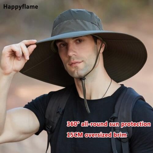 Hot Mens 15CM Big Wide Brim Fisherman Hat Outdoor Waterproof Sun Hat Mountaineering Cap Fashion Panama Hat Fishing Hats Unisex