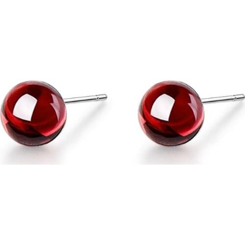 New Simple Exquisite Round Garnet Stud Earrings For Women Trend Creative 925 Sterling Silver Party Gifts Jewelry SAE310