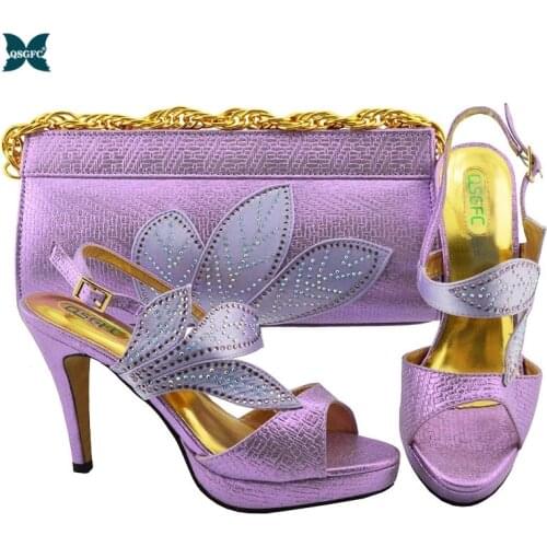 New Super High Heels L.Purple Color Ladies Shoes And Bag Set Italian Design Matching Shoes And Bag Set African Party Set