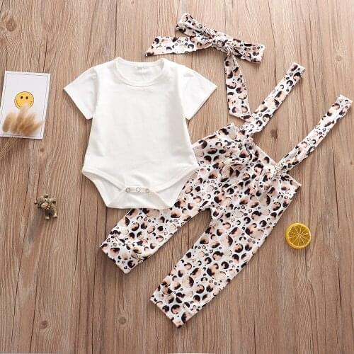 Newborn Baby Clothing Cute Infant Baby Girls Clothes Set Short Sleeve Romper Tops Pants Headband 3Pcs Toddler Girl Outfit Summer