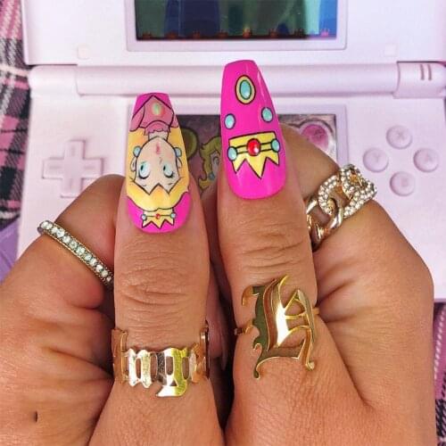 Capital A-Z Initial Letter Rings For Women Stainless Steel Boho Goth Gold Old English Ring for Men BFF Jewelry Gift Mujer Femme