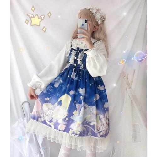 Lolita Dress Sweet Cute Japanese Kawaii Girls Princess Maid Vintage Gothic Printed Patterns Lace Pink Summer Skirt