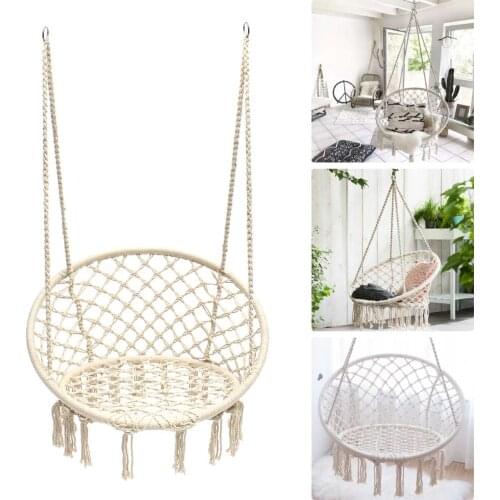 Hammock Hanging Chair Handmade Indoor Outdoor Kids Swing Bed Macrame Swing Chairs, Beige