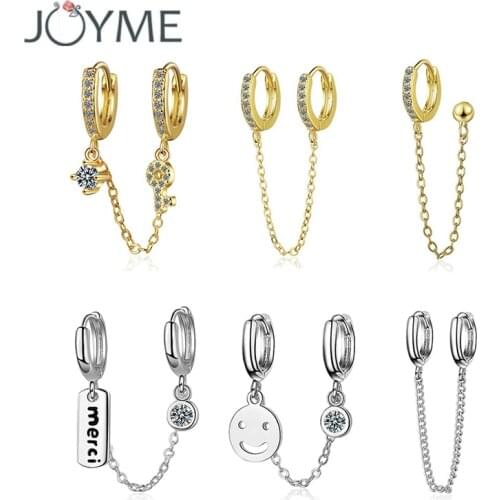 Two Ear-hole Piercing Hoop Earrings Bohemia Crystal Golden/White Chain Tassel Earring Simple Ear Jewelry For Women