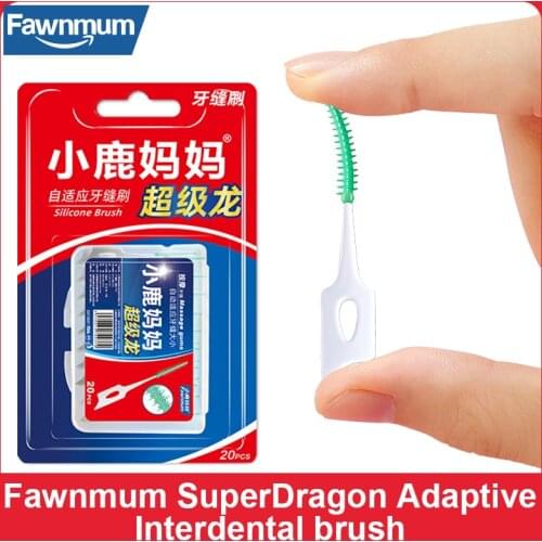 Fawnmum 20 pcs Silicone Interdental brush Dental Massageable Toothpick Toothbrush Adaptive Tooth Gap Food Grade Soft Material