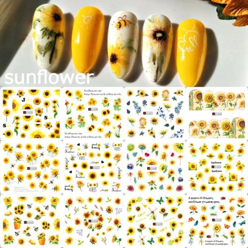 4/12pcs Sliders for Nails Sunflower Stickers Nail Art Water Decals Butterfy Spring Floral Manicure Decoration Wraps LAA1633-1644