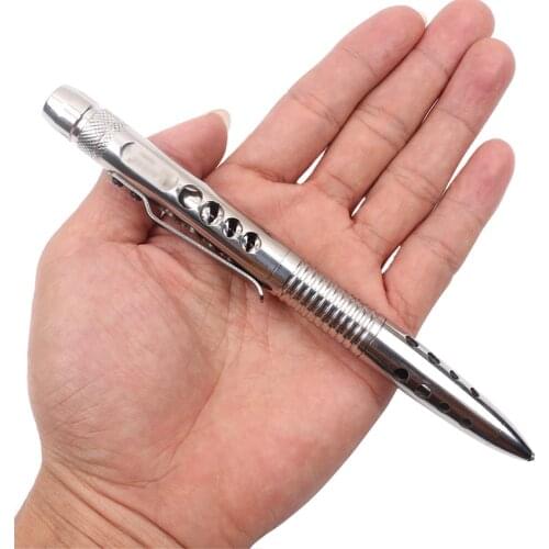 Stainless Steel Tactical Pen with LED Flashlight + Glass Breaker + Ballpoint Pen, EDC Self Defense Survival Multitool Pen