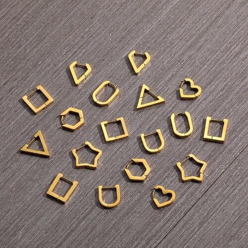 Stainless Steel Gold-plated Mini U-shaped Star Geometric Hoop Earrings for Women 2021 New Trendy Small Ear Buckle Punk Jewelry