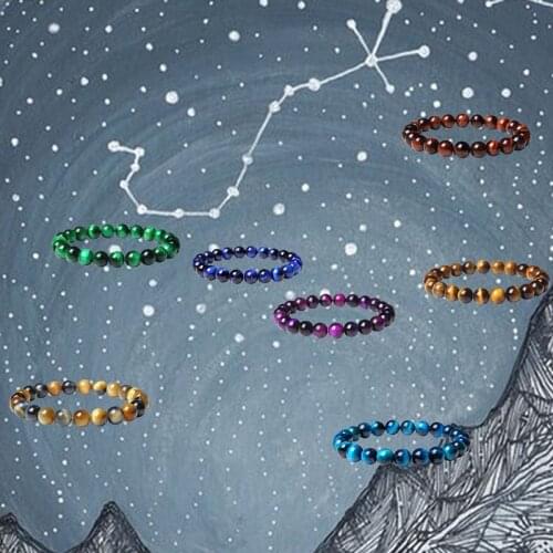 Big Dipper Chakra Bracelets For Women Natural Tiger Eye Bracelet Handmade Energy Elastic Bangle 8 mm Stone Beads Pulsera Jewelry