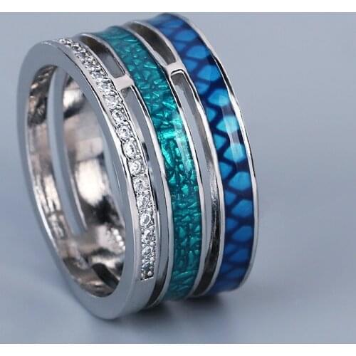 Creative Rings for Women Three-layer Blue Zircon Geometric Ring Handmade Enamel Womens Jewelry Engagement Rings for Women