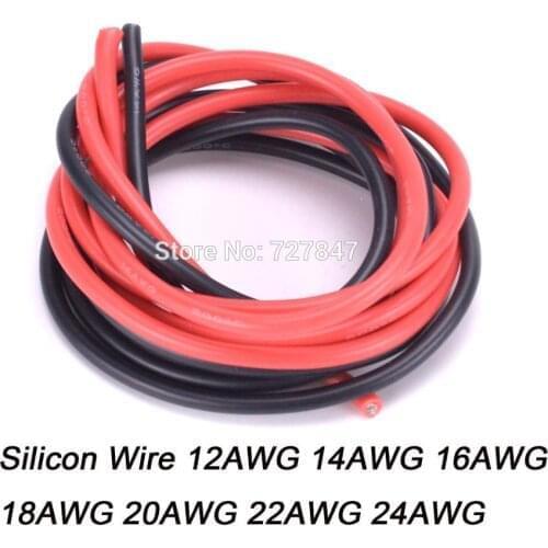 1 meter Red+1 meter Black Silicon Wire 12AWG 14AWG 16AWG 18AWG 20AWG 22AWG 24AWG Heatproof Soft Silicone Silica Gel Wire Cable