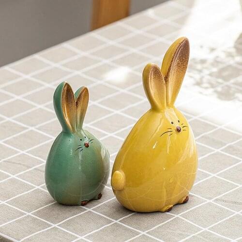 1 Pair Ceramics Cute Rabbit Sculpture, for Room Decoration, Art Figurine for Living Room Hallway Kids Room Bedroom Office Decor
