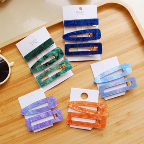 1PC New Women Girls Acrylic Hollow Waterdrop Rectangle Hair Clips Tin Foil Sequins Hairpins Blue Pink Barrettes Hair Accessories