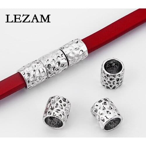 10pcs Antique Hammered Round Slider Spacer For 10mm Round Leather Cord Jewelry Findings Accessories Bijoux