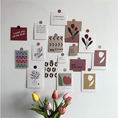 17 Pcs Ins Tulip Decorative Paper Card Set Art Postcard Korean Style Tulip Flower Wall Sticker Diy Wild Decoration Wall Decor