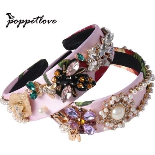 2017 New Fashion Vintage Baroque Headband Crystal Rhinestone Bee Insect Hairbands Gold Leaf Crown Pearl Bride Hair Jewelry Gift