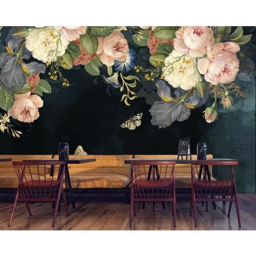 Beibehang Customized papel de parede nordic retro european style oil painting rose flower sofa tv background wallpaper